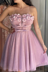 Strapless Tulle Homecoming Dresses with Handmade Flowers