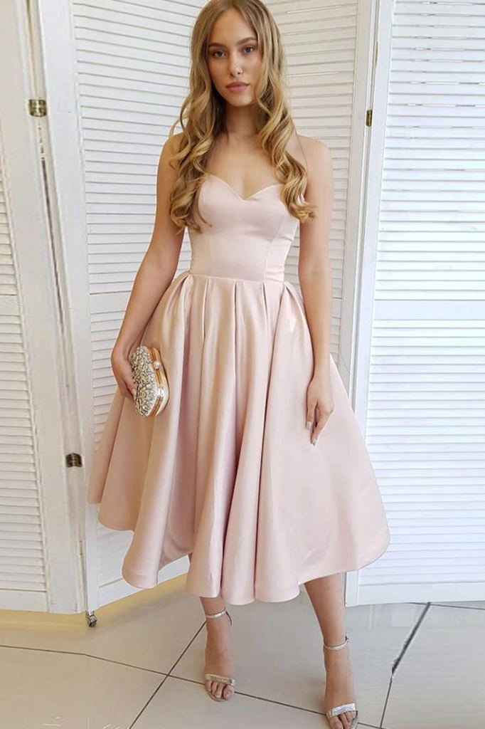 Sweetheart Tea Length Prom Dresses, Simple Homecoming Dresses