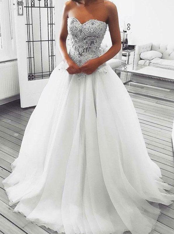 A-Line Sweetheart Wedding Dress with Appliques and Beading