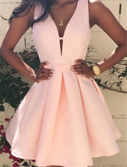 Custom Made V-Neck Pink Short Prom Homecoming Formal Dresses