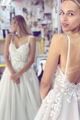 Backless White Lace Long Boho Wedding Dress