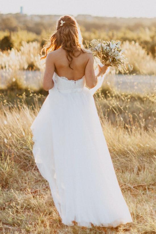 A-Line Sweetheart Tulle Floor-Length Wedding Dress with Lace Top