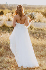 A-Line Sweetheart Tulle Floor-Length Wedding Dress with Lace Top