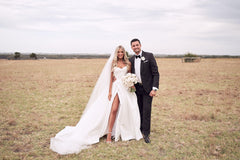A-Line Satin Elegant Wedding Dress with Slit, Simple Sweetheart Bridal Gown