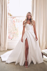 A-Line Satin Elegant Wedding Dress with Slit, Simple Sweetheart Bridal Gown