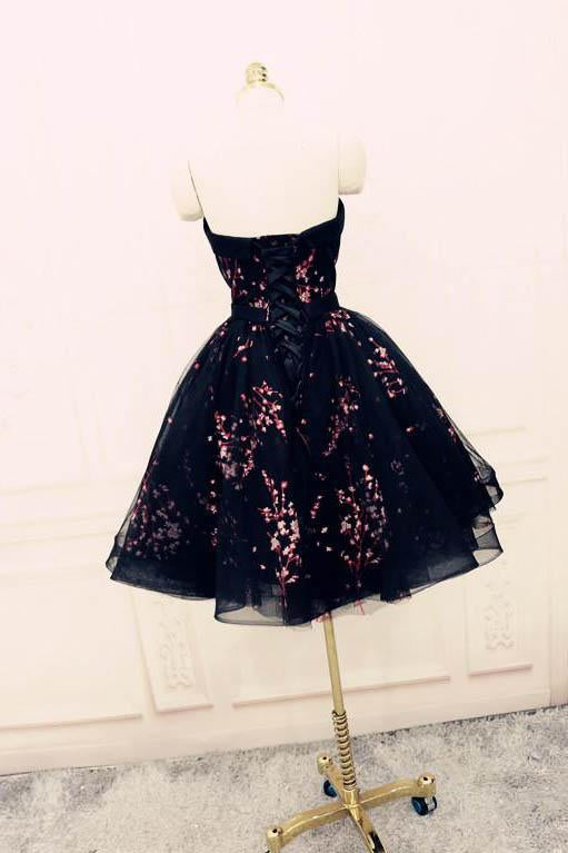 Cute Sweetheart Tulle Strapless Black Homecoming Dress