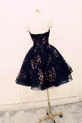 Cute Sweetheart Tulle Strapless Black Homecoming Dress