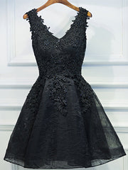 Black Lace Graduation Dress, A-Line Black Homecoming Dress