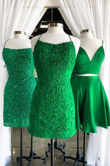 Green Sequined Bodycon Short Tight Homecoming Dresses, Simple Party Dresses