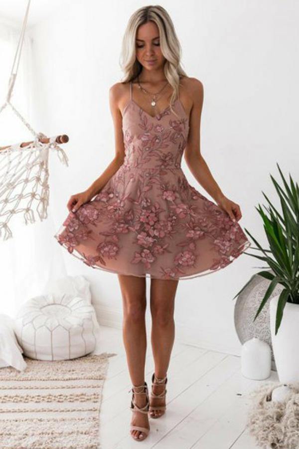 Charming Blush A-Line Homecoming Party Dress with Appliques