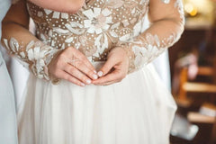 Beaded Applique Long Sleeve Tulle Beach Wedding Dress