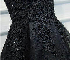 Black Lace Graduation Dress, A-Line Black Homecoming Dress