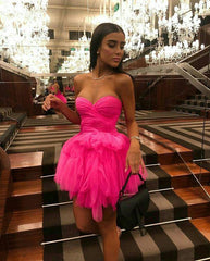 Chic Hot Pink Tulle Short Homecoming Graduation Party Dress