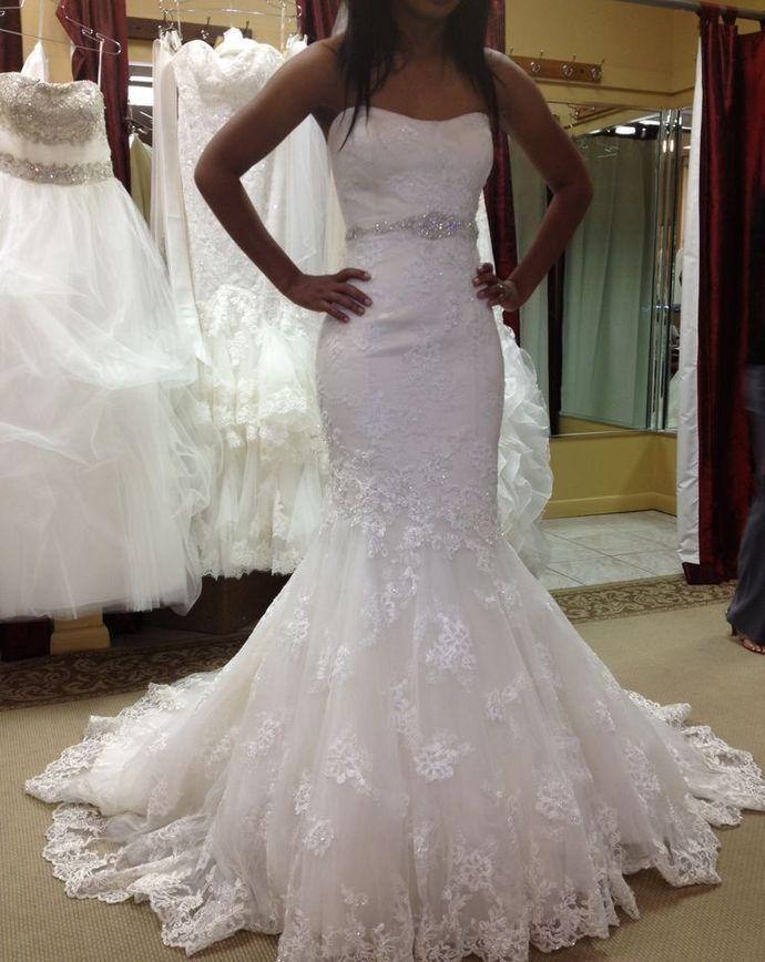 Mermaid Wedding Dresses, Strapless Tulle Appliques Bride Dresses