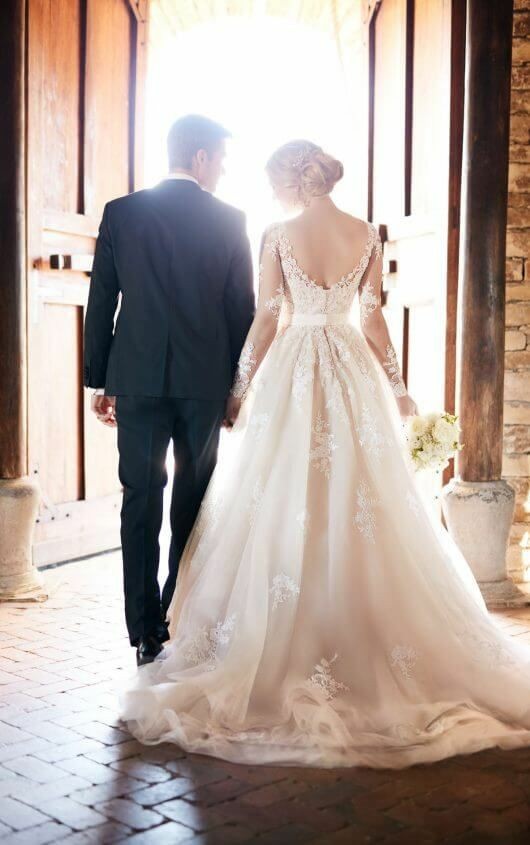 Charming Lace Long Sleeve Tiered Tulle Wedding Dress
