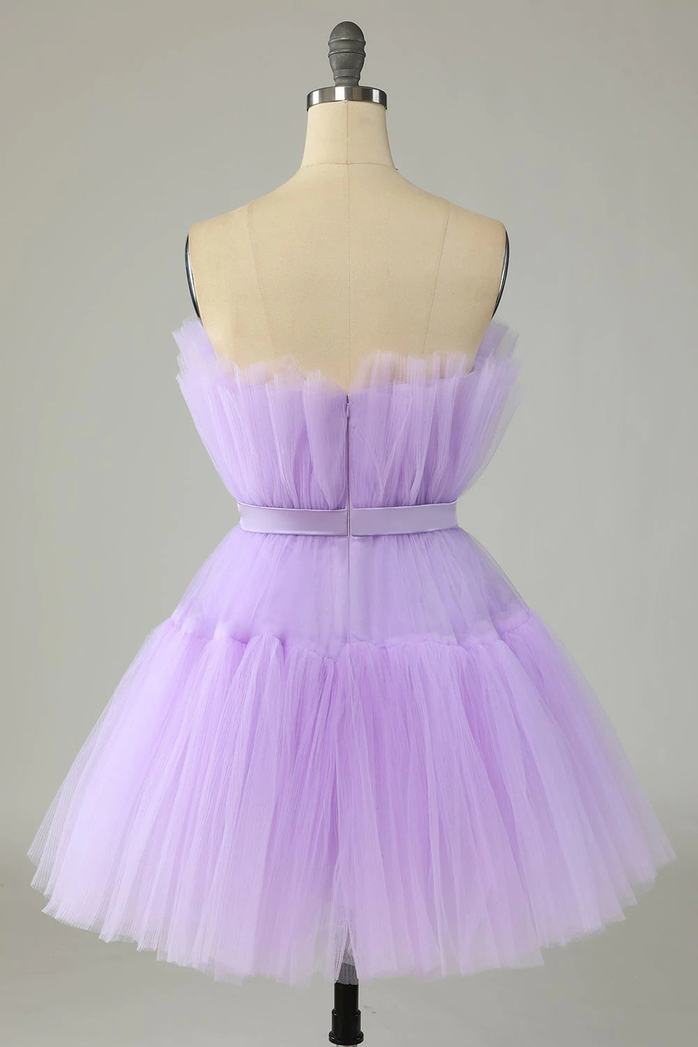 Cute Lavender Strapless Tulle Short Homecoming Dress with Bowknot