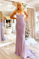 Mermaid Lavender Long Prom Dresses with Beading, Long Evening Gown