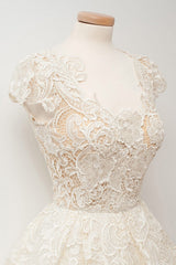 A-Line Scoop Lace Cap Sleeve Sweet 16 Homecoming Dress