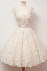 A-Line Scoop Lace Cap Sleeve Sweet 16 Homecoming Dress