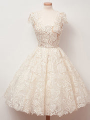 A-Line Scoop Lace Cap Sleeve Sweet 16 Homecoming Dress