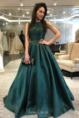 A-Line Spaghetti Strap Dark Green Backless Formal Prom Dress
