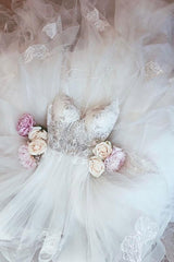 Backless Spaghetti Straps Tiered Applique Wedding Dress