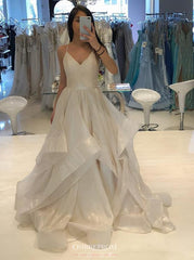 A-Line V-Neck Long Prom Dress with Sparkle Ruffles