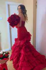 Burgundy Sweetheart Mermaid Layered Prom Dress