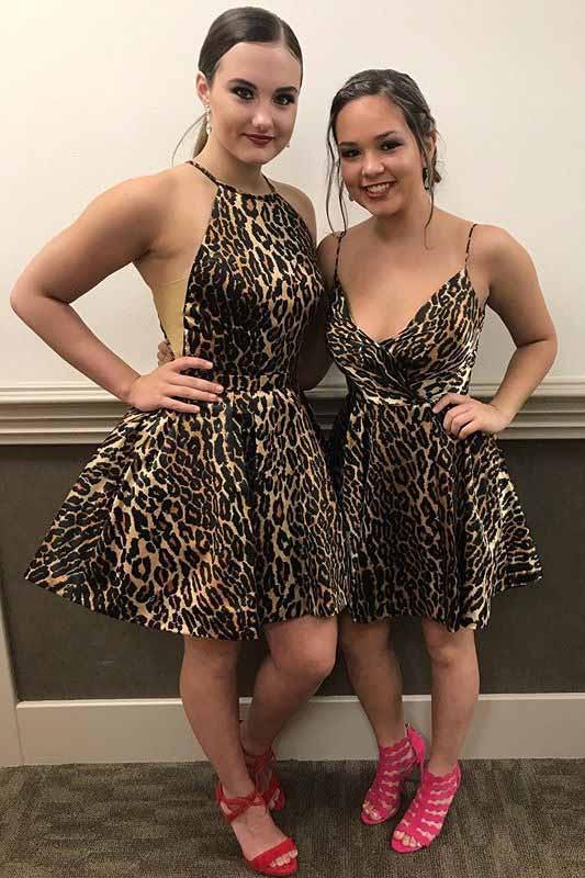 A-Line Wild Leopard Print Short Prom Homecoming Dress