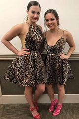 A-Line Wild Leopard Print Short Prom Homecoming Dress