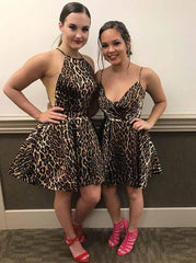 A-Line Wild Leopard Print Short Prom Homecoming Dress