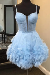 Sparkly A-Line Corset Bodice Tulle Short Homecoming Dresses, Pink Sweet 16 Dress