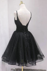 Beaded Black Tulle Short Homecoming Prom Dress